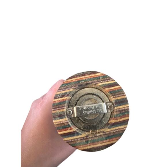 Vintage Mr. Dudley Rainbow Striped Wooden Salt & Pepper Mill Shaker Set MCM Boho - Picture 6 of 6